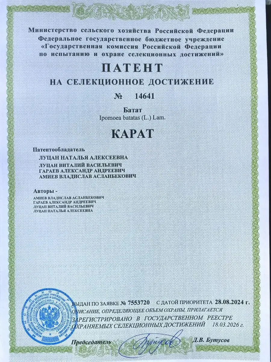 Патент сорта Карат